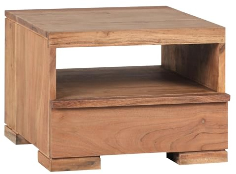 Wohnling Nachttisch Mumbai Massiv-Holz Akazie Nacht-Kommode 30 cm 1 Schublade Ablage Nachtschrank Landhaus-Stil Echt-Holz