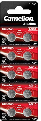 Camelion 12051010 - Alkaline Knopfzellen-Batterie ohne Quecksilber AG10/LR54/LR1130/389 mit 1,5 Volt, 10er Set, Kapazität 78 mAh