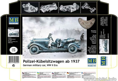 Master Box WWII German Military Car with Bucket Seats Figure Model Building Kits (1:35 Scale)