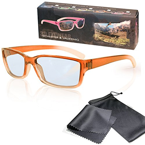 SJ3D Passive 3D Brille für Kinder – Orange / Transparent - Polfilterbrille zirkular polarisiert - Für RealD 3D Kino & TV: LG Cinema 3D Philips Easy 3D Telefunken Toshiba 3D Natural Vizio 3D und 3DTVs von SONY Grundig Panasonic Hisense CMX uvm. - Inkl. Mikrofaser Brillenbeutel und Putztuch