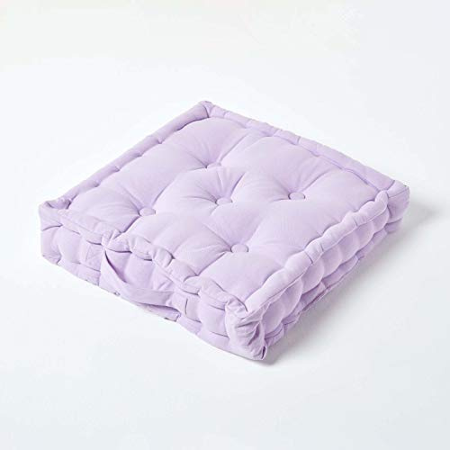 HOMESCAPES Luxury Floor Cushion Plain 100% Cotton Light Purple Mauve 40 x 40 x 8cm, Booster Cushion Seat Chair Pad Dining Thick & Plush Garden Floor Pillow for Kids Elderly Pets Indoor Outdoor Use