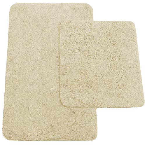Brandsseller Alfombrilla de Baño Juego de 2 Colchonetas de Baño Aprox. 50 x 80 cm Alfombrilla de WC Aprox. 45 x 50 cm Antideslizante Lavable - Beige