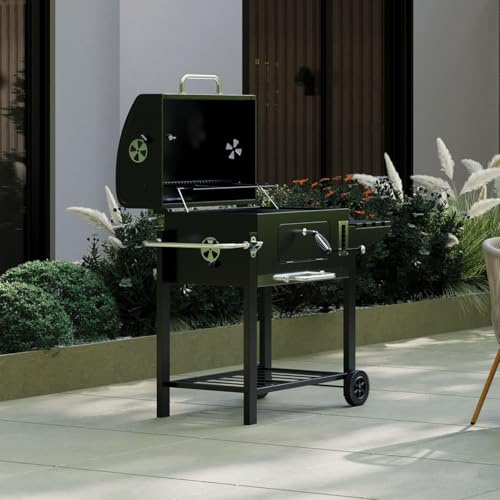 CHARLES BENTLEY American Large Portable Grill Charcoal BBQ With Thermometer, Bottle Opener, Warming Rack, Adjustable Heights, Barbecue For Family Parties In Summer (108x114cm)