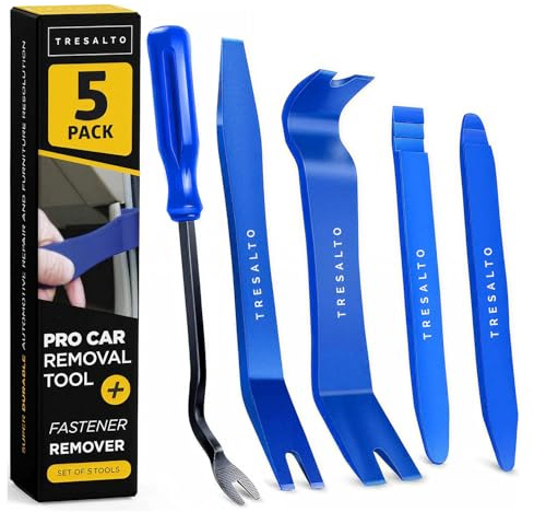 Tresalto Kit d'outils de démontage de garniture de voiture sans rayures pour enlever facilement les panneaux de portière de voiture, fixations, moulage, tableaux de bord et moyeux de roues, 5 pièces