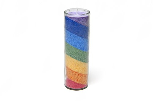 Regenbogen Chakra Stearin Kerze mit Glas neutral im Duft Brenndauer 100 Stunden