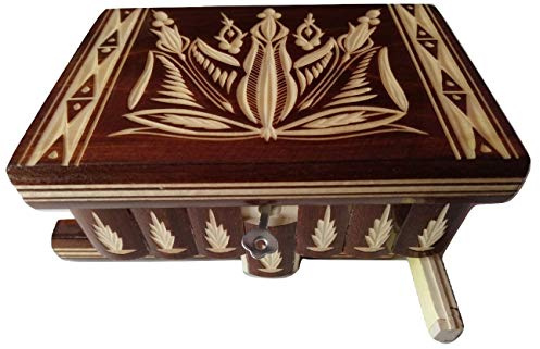 Preciosa caja mágica de madera tallada; caja rompecabezas, con compartimento secreto; caja con truco hecha a mano.