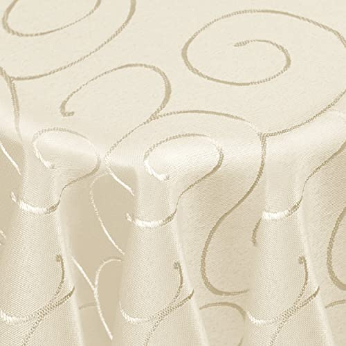 DecoHomeTextil Kringel Tischdecke Rund 180 cm Champagner | schwere Qualtität, glänzend, Ornamente, Damast Tafeldecke