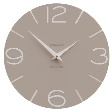 CalleaDesign Wanduhr Smile – Handgefertigt in Italien, Leise, Modernes Design, 30 cm – Elegantes Holz, Deutsches Uhrwerk – Farbe Milchkaffee