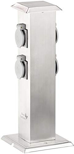 Royal Gardineer Steckdosensäule Garten: 4-fach-Garten-Steckdose mit Edelstahl-Gehäuse, max. 3.500 Watt, IP44 (Stromverteiler Edelstahl, Steckdosensäule 4 fach, Steckdosenleiste)