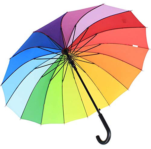 iX-brella long rainbow - hochwertiger Stockschirm 16-teilig mit Automatik - sturmsicher - 1 Meter Durchmesser