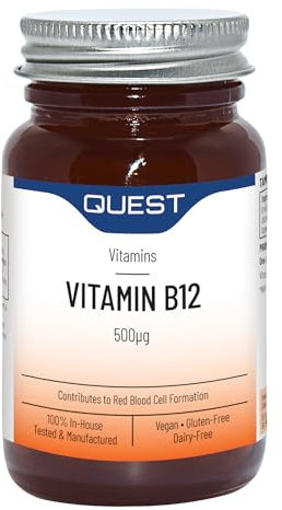 Quest - High Strength Vitamin B12 Supplement 500mcg Tablets for Normal Red Blood Cells Formulation and Energy Metabolism. Reduces Tiredness and Fatigue. Vegan, Gluten-Free (60 Tablets)
