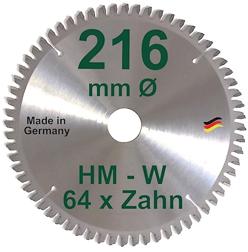 HM Sägeblatt 216 x 30 mm Zähne 64 W negativ Kreissägeblatt Hartmetall 216mm Ersatzsägeblatt für Elu/Dewalt/Festo/Festool/Hitachi/Holz Her/Scheppach/Rexon