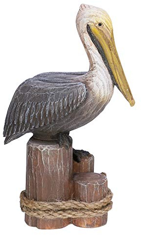 Beachcombers 6.25 Pelican On Triple Piling Wooden Decor Coastal Bird Ocean Sea Beach Home House Summer Table Counter Kitchen Figurine Decoration Brown