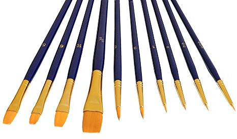 10 Künstlerpinsel Set repino Pinselset Flach Rund Spitz Pinsel für Aquarell, Acryl, etc.
