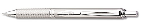 Pentel BL407-A Gel-Tintenroller EnerGel Sterling Druckmechanik in silbernem Metallgehäuse 0,35 mm, schwarz