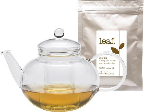 Miko glass teapot 1.2L with glass strainer FREE premium loose leaf chai tea 25g included