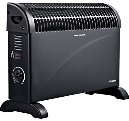 Schallen 2000W Electric Convector Radiator Heater - 3 Heat Settings, Adjustable Thermostat & Overheat Protection in All Black