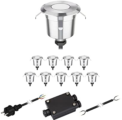 ledscom.de 10er Set LED Bodeneinbauleuchte AGENA für außen, warm-weiß, je 7lm, IP65, 230V, 60mm Ø