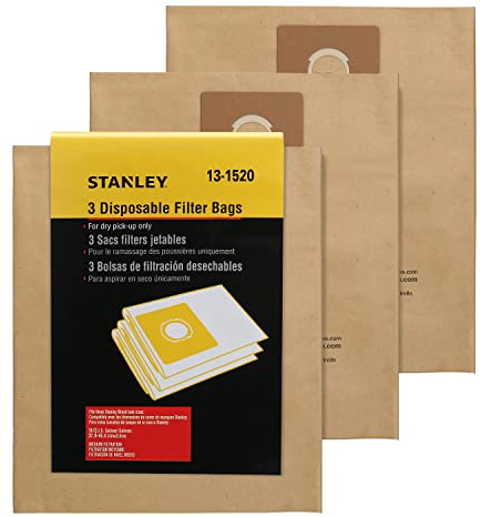Stanley 13-1520 Disposable Filter Bag Fits for 10 Gallon Wet or Dry Vacuum Cleaner, 3 Pack