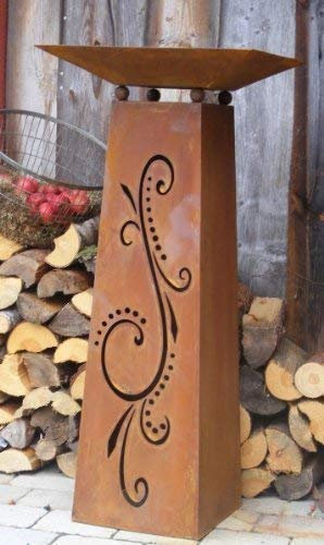 Rostikal Edelrost Gartendeko Blumensäule 1,15 m mit Schale eckig Metall Deko Pflanzsäule Vintage