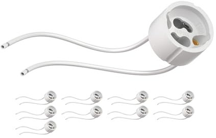 ledscom.de 10 Stück GU10 Fassung, Keramik, weiß, 230V AC, max. 25W