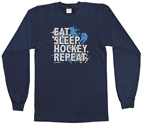 Threadrock Big Boys' Eat Sleep Hockey Repeat Youth Long Sleeve T-Shirt M Navy