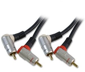 Ex-Pro® - ProAV OFC Gold - Audio Cable, 2 x RCA Male 90 Degree Angle to 2 x RCA Male 90 Degree Angle - 1.50m [150cm]