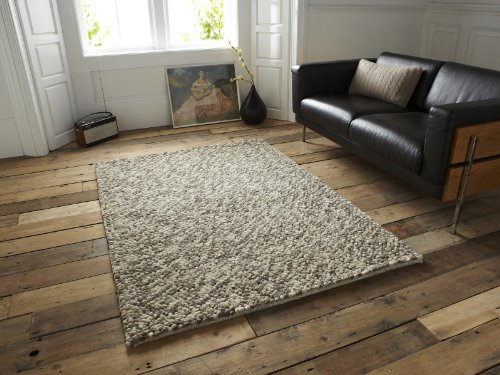Think Rugs Pebble Effect Hand Knotted 100% Wool Large Rug Stylish Centre Piece 120cm x 170cm (Beige)