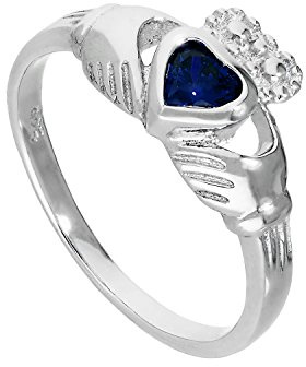 jewellerybox Sterlingsilber & Saphir CZ Kristall September Geburtsstein Claddagh Ring GröÃŸe 53 (Erhältlich 48-63)