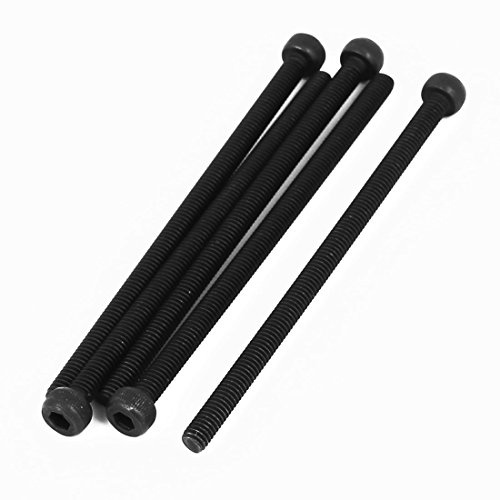 sourcing map Vis à Six Pans Creux Tête Hexagonale M4x75mm Noir 5pcs | Boulon Vis Moleté Entièrement Fileté