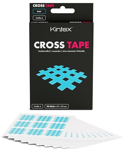 Kintex Cross Tape Gitterpflaster - 90 Stück - Blau - 27 x 20 mm | Latexfreies Cross-Tape für Triggerpunkte, Akupressur, Narbenpflege und Physiotherapie – wasserfest und hautfreundlich