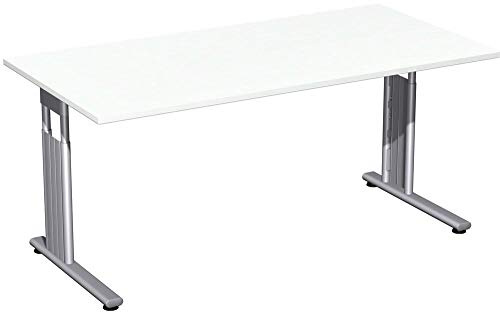 Gera Möbel C Fuß Flex Schreibtisch, weiß/Silber, 160 x 80 x 68-82 cm