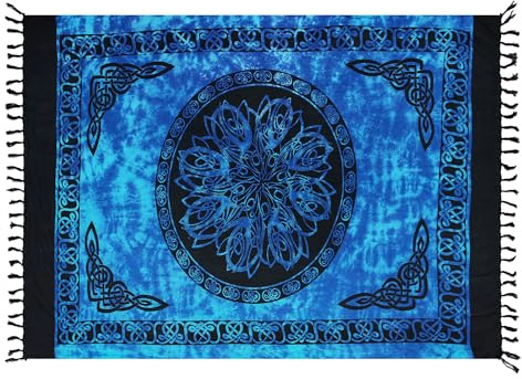 Ciffre Sarong Pareo Wickelrock Strandtuch Tuch Wickeltuch Handtuch Gratis Schnalle Schließe Lila Türkis Keltisch T6