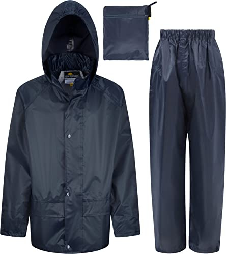 Kids Waterproof Jacket & Trousers Suit Set in Black, Navy Blue or Royal Blue Childs Childrens Boys Girls WR225J (5-6 Years, Navy Blue)