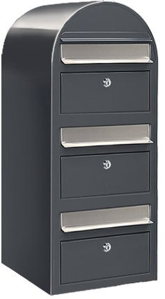 Bobi Trio Briefkasten RAL 7016 grau, Klappe aus Edelstahl Wandbriefkasten
