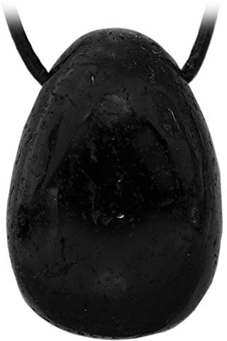 Kaltner Präsente Edelstein Halskette mit Anhänger/Turmalin Schörl Schwarz/Lederband mit gebohrtem Trommelstein Tropfen Anhänger/Hochwertiger Edelsteinanhänger/Lederkette
