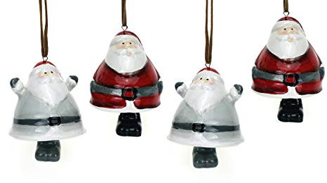 4X Deko Anhänger Weihnachtsmann Glocke im Set je 6 cm, Polystein rot grau weiß, lustige Dekofigur Nikolaus Winter Weihnachtsdeko Baumschmuck Geschenkanhänger