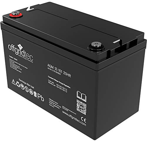 Offgridtec AGM Batterie 12V 101Ah (20HR) für Solaranlagen & Wohnmobil – Geringe Selbstentladung, auslaufsicher und für dauerhaftes Laden und Entladen ausgelegt