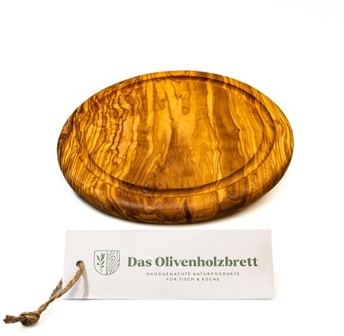 DAS OLIVENHOLZBRETT® Schneide-Brett aus Olivenholz rund mit Rille 22cm