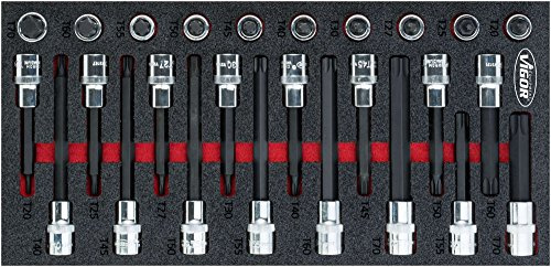 VIGOR Schraubendrehereinsatz-Satz, V5095, 1/2″, T Profil, 26-teilig | Antrieb 1/2 Zoll (12,5 mm) Vierkant hohl, Abtrieb T Profil, Länge 393 mm, Breite 188 mm, Höhe 35 mm, 2800 g