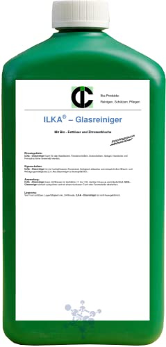 ILKA® - Glasreiniger Konzentrat Fensterreiniger | 1ltr | für alle Fenstersauger geeignet | Fensterputzmittel mit Bio-Fettlöseformel sorgt für streifenfreien Glanz | Zitronenaroma