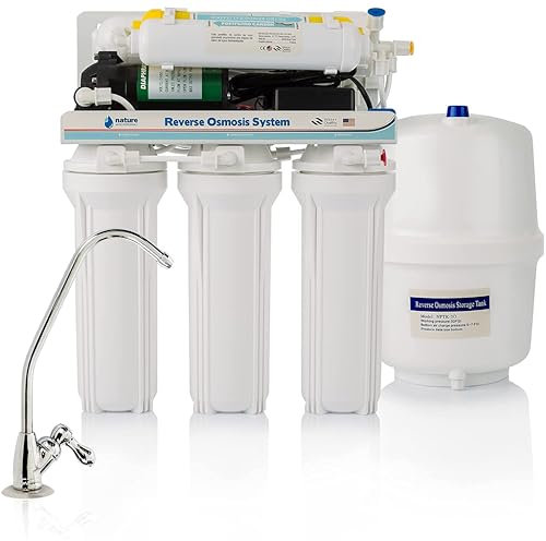 NATURE WATER PROFESSIONALS - Attrezzatura per osmosi inversa - Kit per osmosi a 6 stadi - capacità 5 Litri - Include Membrana 50 GPD, Serbatoio Acqua, Pompa e filtri.