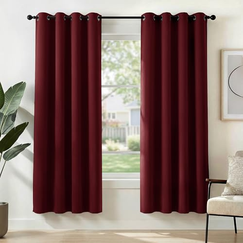 Deconovo Gardinen Wohnzimmer mit Ösen Verdunkelung Thermovorhang Rot | 2er Set, H180 x B140 cm, Abdunkelnde Vorhänge für Schlafzimmer und Wohnräume, Blickdicht Gardinen und Hitzeschutz Vorhang