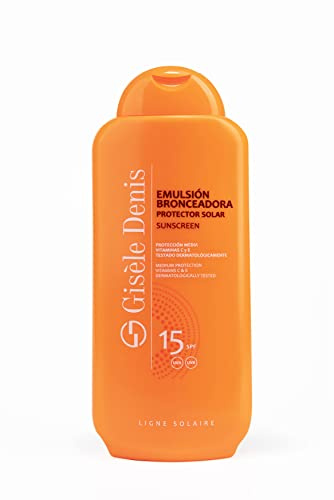 GISÈLE DENIS - Protector Solar, 400 ml, Protección FPS15, Emulsión Bronceadora, Cuidado de Piel, Crema Solar, Hidrata la Piel, Resistente al Agua, para Uso Diario, Previene Manchas y Arrugas