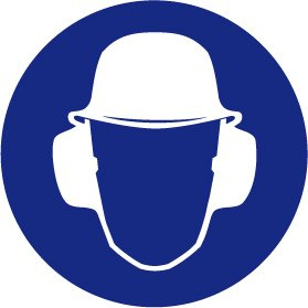 Gebotsschild aus Aluminium - Schutzhelm und Gehörschutz tragen - Ø 20 cm