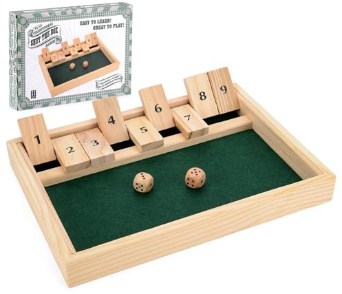 Toyrific Shut The Box Game for 2 Players, Wooden Table Dice Classic Kids Family Travel Game