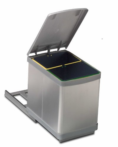 Poubelle encastrable - Tri sélectif 2 bacs 7,5 litres, extérieur en inox