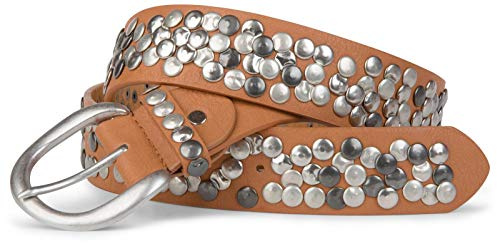 styleBREAKER Damen Nietengürtel Vintage Polyurethan 4cm kürzbar | Klassisches Design. 5 Löcher. Breite 40mm. Spaltleder-Kern. inkl Anleitung. Metallschnalle. Messung ab Mittelloch.