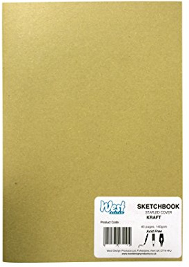 West Design - A5 Sketchbook, 40 White Pages, Stapled Matt Kraft Cover, Acid Free Plain, Blank Paper, Draw, Journal, Scrapbook, Drawing Pad, Notebook, Home, Travel, Art Supplies, Assorted Color