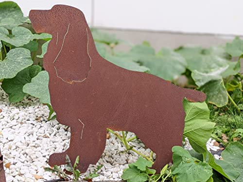 Zen Man Hund,Garten Figuren,Eisen Gartendeko Edelrost Metall Gartenstecker Tier Deko 030653 L60H53cm
